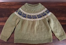Hand Knit 3T Kids Pullover Sweater Green Blue...