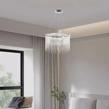 Luxury LED Dimmable Modern Linear Chandelier Tassels Chrome Chain Pendant Light