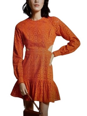 orange michael kors dress Michael Kors XS NWT Stretch Orange Lace Up Tie Ribbed Grommets Sweater Dress  HOT
