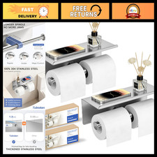 2 Pack Double Toilet Paper Holder with Shelf, Wall Mount Tissue Roll Holder for