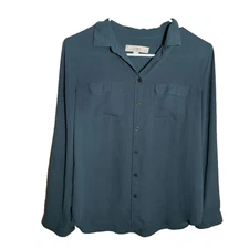 Loft Blouse Women's Petite Small Button Up Lightweight Collared Long Sleeve Top