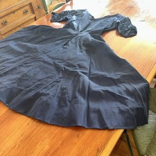1940s Navy Blue Silk Taffeta Dress Cocktail Party Couture Full Tea Length V Neck