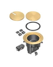 Recessed Power and Data Round Floor Box Brass Finish Low Profile Design