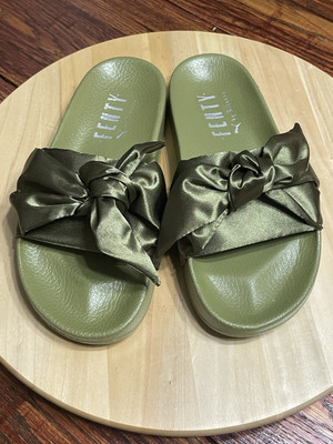 Fenty X Puma By Rihanna Army Green Silky Bow Foam Slides