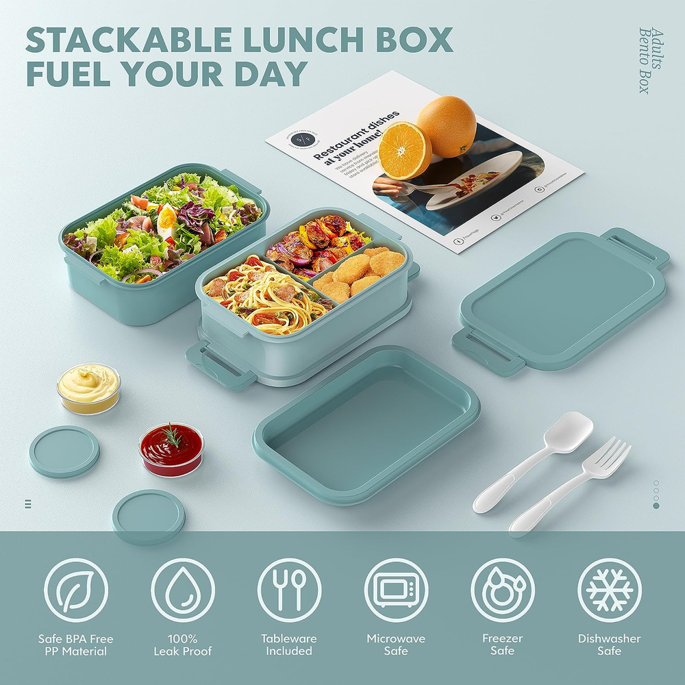 72Oz Stackable 3-Layer Bento Lunch Box for Adults