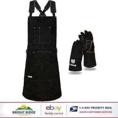 Unisex Heavyweight Leather Work Apron with 6 Pockets for Various Applications