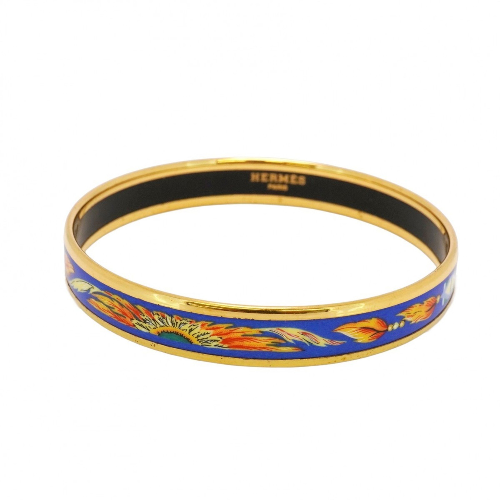 Hermes Enamel Gold Plated Black Multicolor Cloisonne Bangle PM Size-image