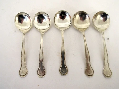 Antique Set of 5 Wallace Nile Sterling Silver Round Bowl Soup Spoons
