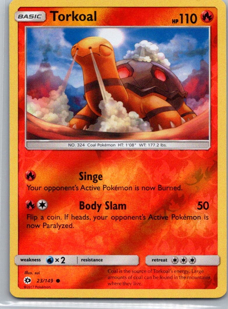 Pokemon TCG Torkoal 23/149 Sun Moon Rev Holo NM