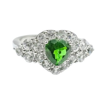 Ring Sterlingsilber grün Chromdiopsid und weißer Topas Größe 7