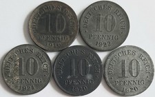 10 Pfennig - Kaiserreich - Ersatzm&uuml;nzen - Lot mit 5 M&uuml;nzen