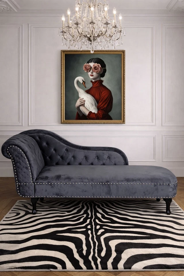 Chaiselongue Chesterfield En Velours Gris Recamiere Ottomane Antique Lit Sofa - Photo 2/4