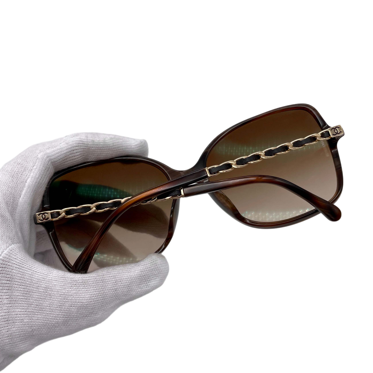 Auth CHANEL 5210-Q Matelassé CC LOGO Chain Link Square Sunglasses