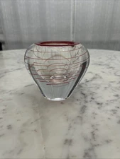 RARE Ivo Rozsypal Czechoslavakian Hand Blown Art Heavy Glass Red Swirl Vase