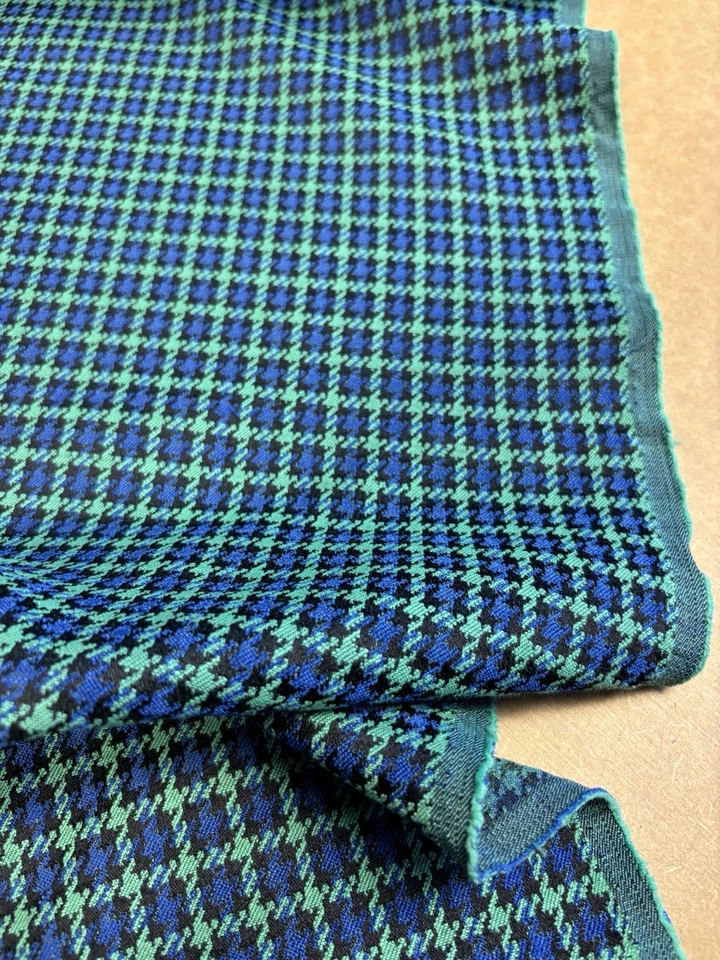5 Metres Blue & Green Check Acrylic & Viscose Deadstock Fabric. (Reduced Price) - Image 2 of 4