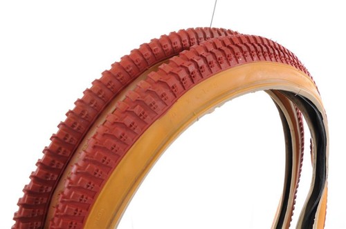 PAIR SNAKE BELLY 20"x 1.75"RED AMBER WALL 80's OLD SCHOOL BMX TYRES & TUBES NOS