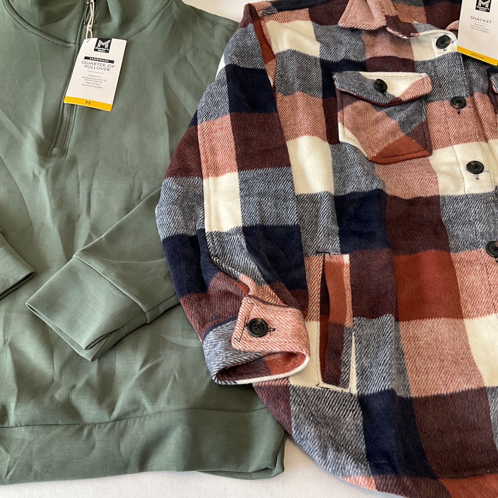Members Mark Quarter Zip Pullover And Button Front Plaid Shacket Womens Size M