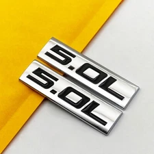 2Pcs Chrome Black Metal 5.0L Engine Emblem V6 V8 Logo Fender Trunk Badge Sticker