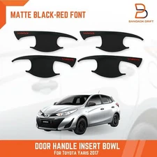 MATTEBLACK RED DOOR HANDLE INSERT BOWL CUP TRIM FOR TOYOTA VIOS YARIS 5D 17-22