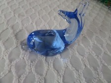 Blue Clear Glass Whale ornament Paperweight 3 x3"