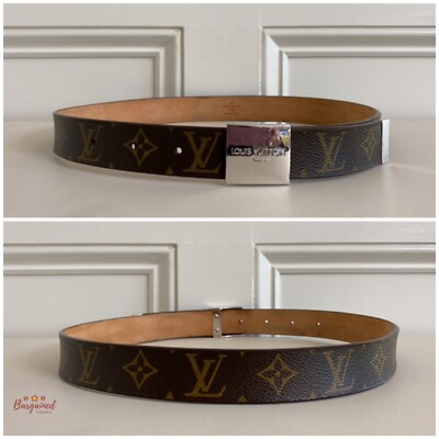 Authentic Louis Vuitton Brown Monogram Canvas Ceinture Silver