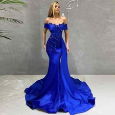 Royal Blue Off Shoulder Mermaid Evening Dress Beaded Formal Party Gown