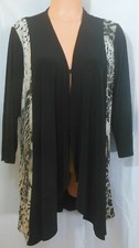 Chico's Travelers Jacket 2 Equivalent 12 Black Ivory Open Front 3/4 Sleeve EUC