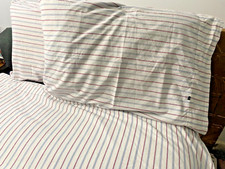 Nautica Maritime Red Grey  White Striped FULL Flat Sheet/2 Standard Pillowcases