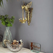 10 Inches Parrot Design Brass Wall Hanging Diya, Brass Diya for Home Decor