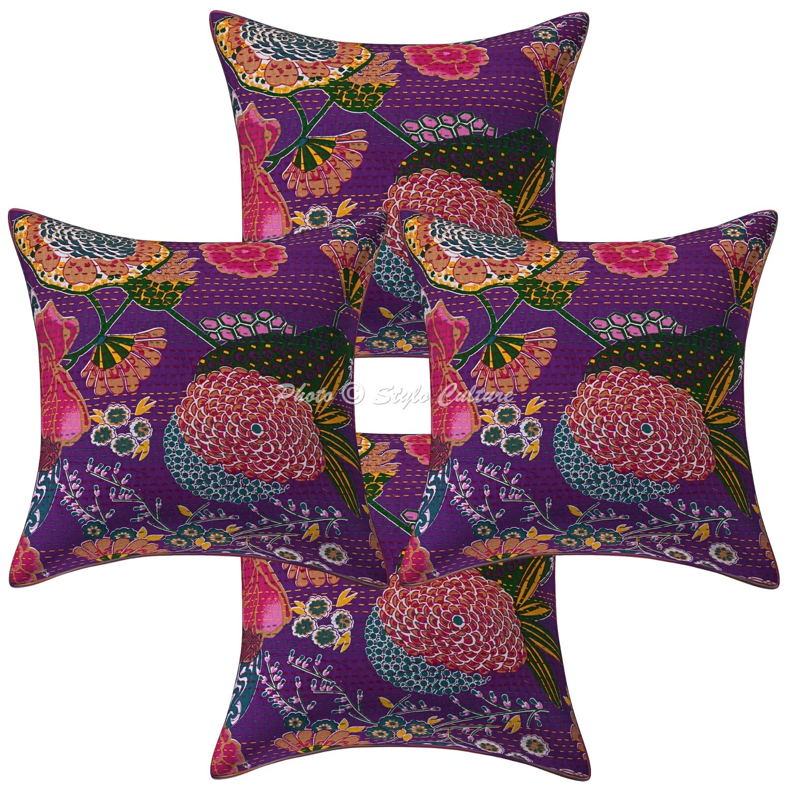 Kantha Cushion Cover Indian Throw Ethnic Pillow Case Hippie Gypsy Home Decor