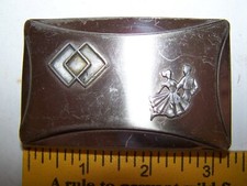 Vintage Square Dancing Belt Buckle with Applied Dancers  Monogram M