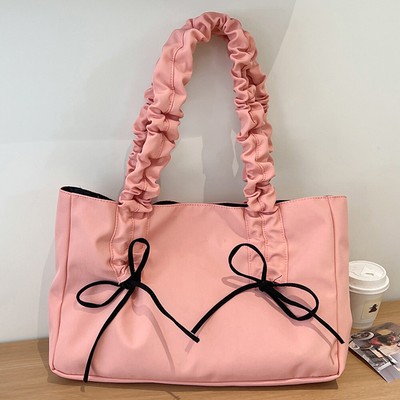 Damentasche einfarbig Nylon Beuteltasche mit Schleife große Kapazität täglich Sling Bag (rosa)