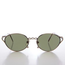 Gunmetal Oval Cat Eye 90s Vintage Sunglasses Gray Lens - Vista