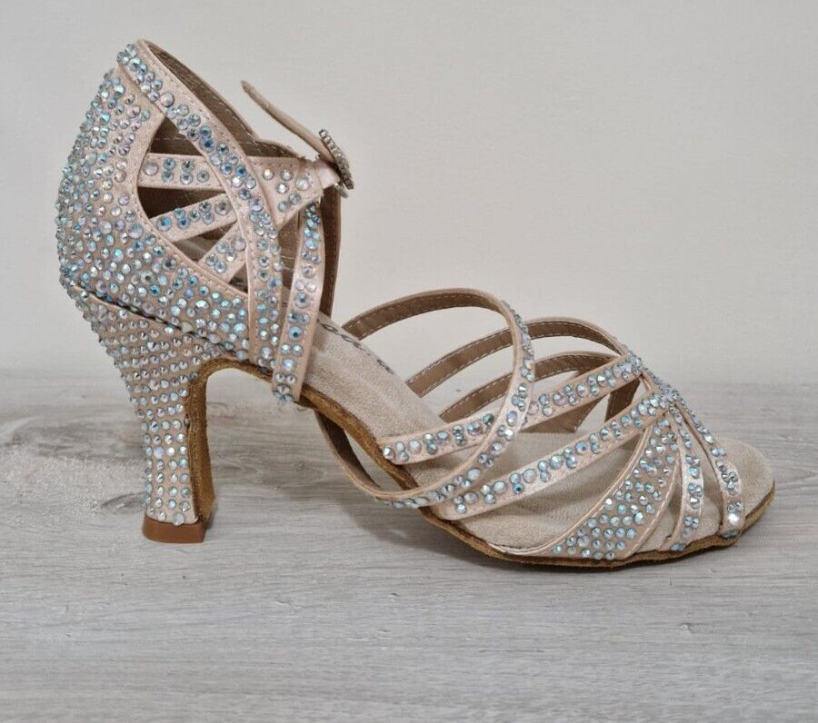 Scarpe da ballo 37 modello standard rosa carne con strass tacco 8 salsa bachata