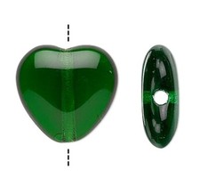 Bead, Heart, Czech Pressed Glass Emerald Green 10mm w/ 0.8-0.9mm Hole 1 Std 40 
