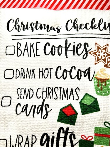2 CHRISTMAS CHECKLIST KITCHEN TOWELS BAKE COOKIES WRAP GIFTS WRITE SANTA - Picture 10 of 10