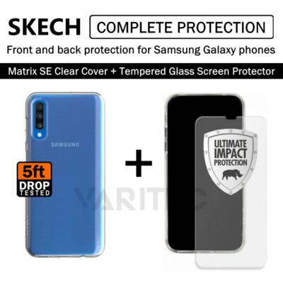 SKECH Clear Back Case Cover und Displayschutzglas für Samsung Galaxy Handys