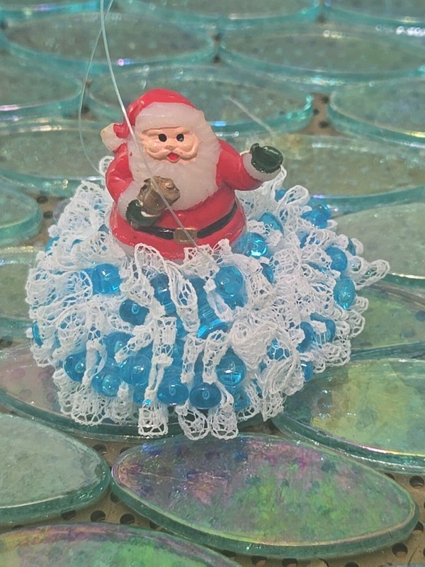 Vintage Santa Blue Beaded With Lace