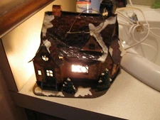 Ornament table decoration metal House peach red brick can use w/ light 5.5"T NEW