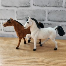 2 Vintage Flocked Horses Chestnut & White