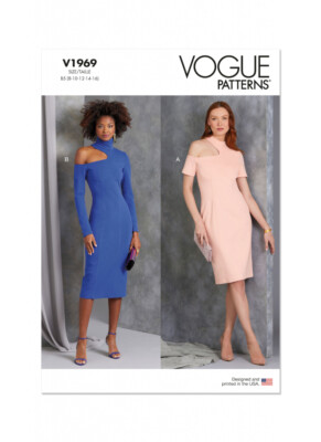 Vogue Patterns V1969 Misses' Cut-Out Schulter Strickkleider Langarm oder Kurzarm