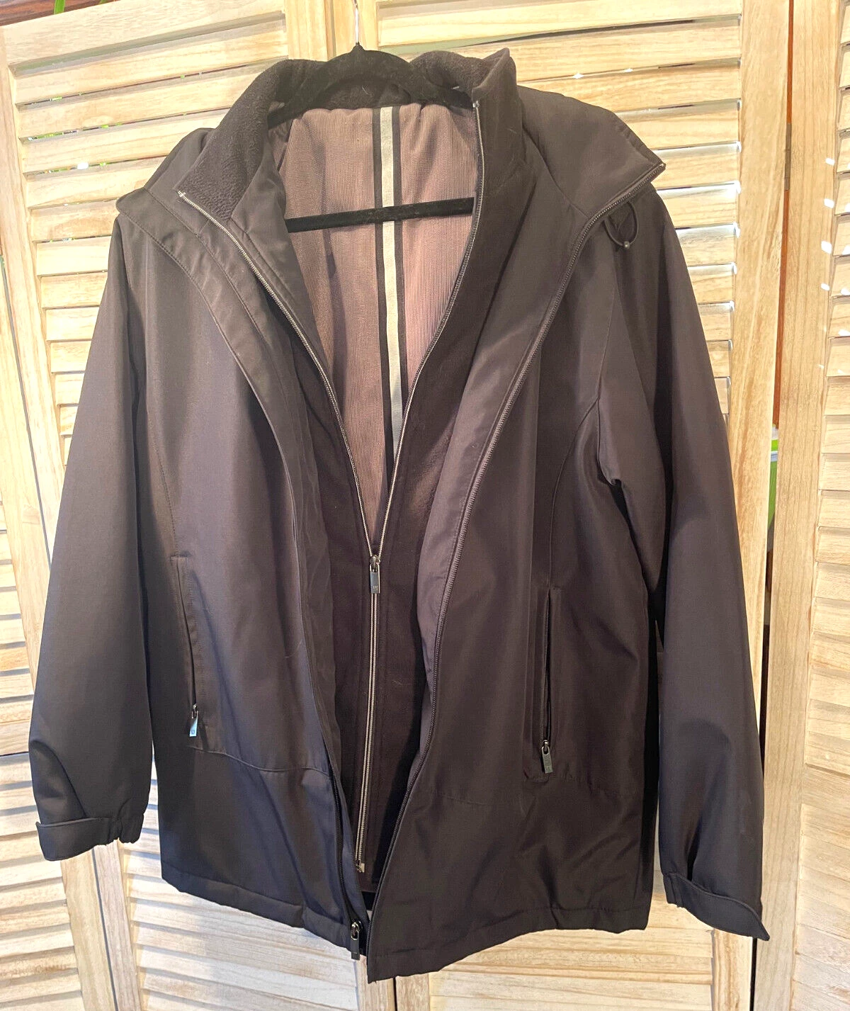 WEATHERPROOF Black Jacket Lined Zip Hood Full Zip Jacket Coat Black Sz M