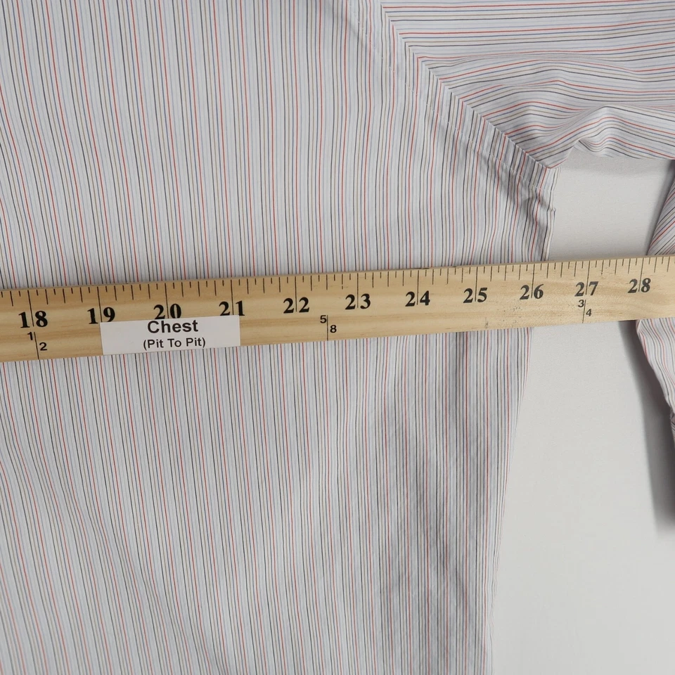 Camisa de vestir Saks Fith Avenue para hombre 17,5 L blanca a rayas manga larga abotonada Foto 3 de 4