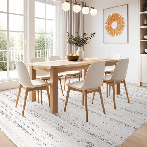 6X9 Area Rugs Living Room: Washable Boho Large Neutral Soft Farmhouse Rug Stain - Picture 7 of 9