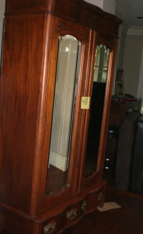 Antique  Armoire wardrobe cabinet  Bevel mirror 7  feet tall — 第 3/4 张图片
