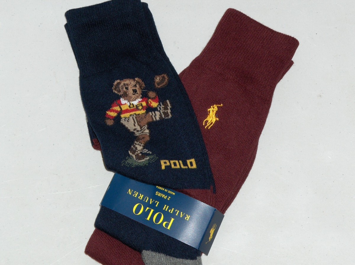 POLO RALPH LAUREN Men's Rugby Football Polo Bear Cotton Socks NAVY