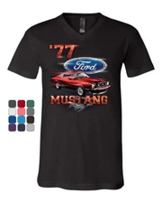 Ford Mustang '77 V-Neck T-Shirt American Classic Muscle Car Tee