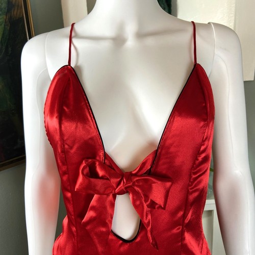 Vintage 80s Victorias Secret Red Teddy Satin Lace Bodysuit Large L Gold Label - Picture 2 of 12