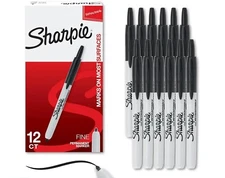 SHARPIE 32701, Retractable Permanent Markers, Fine Point, Black, 12 Count Box