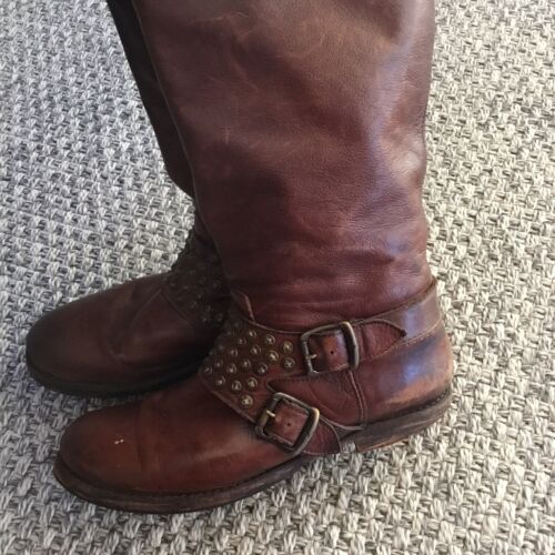 Frye Brown Leather Brass Studded Harness Boots Sz. 8.5 B (see full description) - Picture 6 of 11